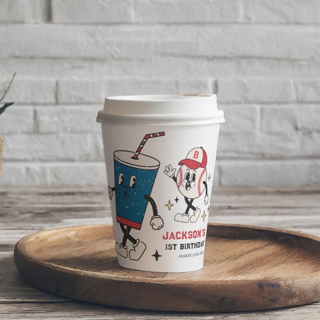 Retro Baseball Vibes Boy Birthday Party Pappbecher (Von Creator hochgeladen)
