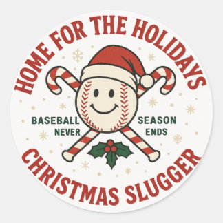 Retro-Baseball-Weihnachten "Zu Hause für die Feier Runder Aufkleber