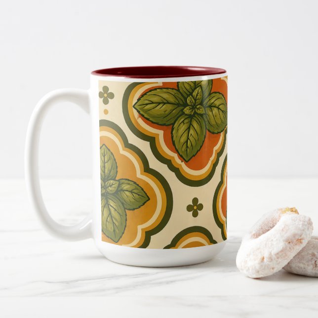 Retro Basil Pattern Accent Mug (Avec donut)