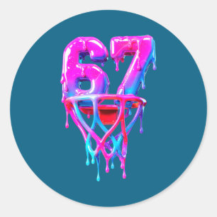 Retro Basketball Six 67 Seven Drip Runder Aufkleber