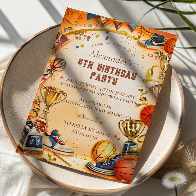 Retro Basketball Trophy Birthday Einladung (Von Creator hochgeladen)
