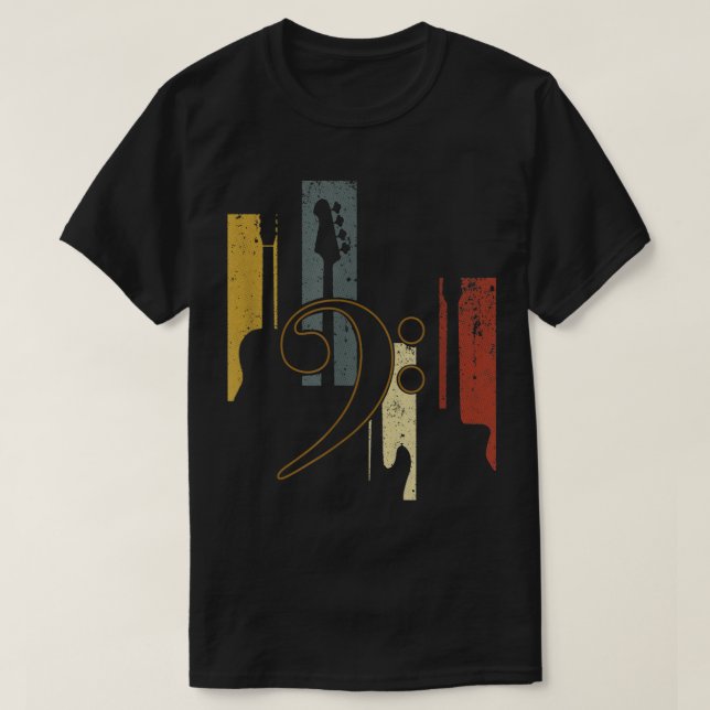Retro Bass Clef Guitar Design T-Shirt (Design vorne)