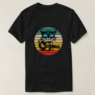Retro Bassist Rockstar Cat, Gitarre spielen T-Shirt