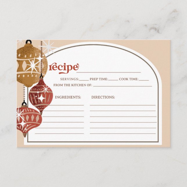 Retro Bauble Ornament Weihnachten Bridal Rezept ro Begleitkarte (Vorderseite)