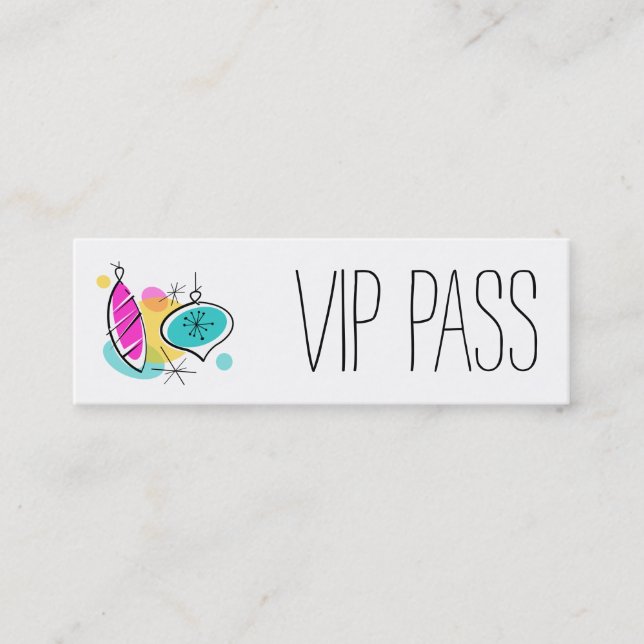 Retro Baubles Groups "VIP PASS" dünn Mini Visitenkarte (Vorderseite)