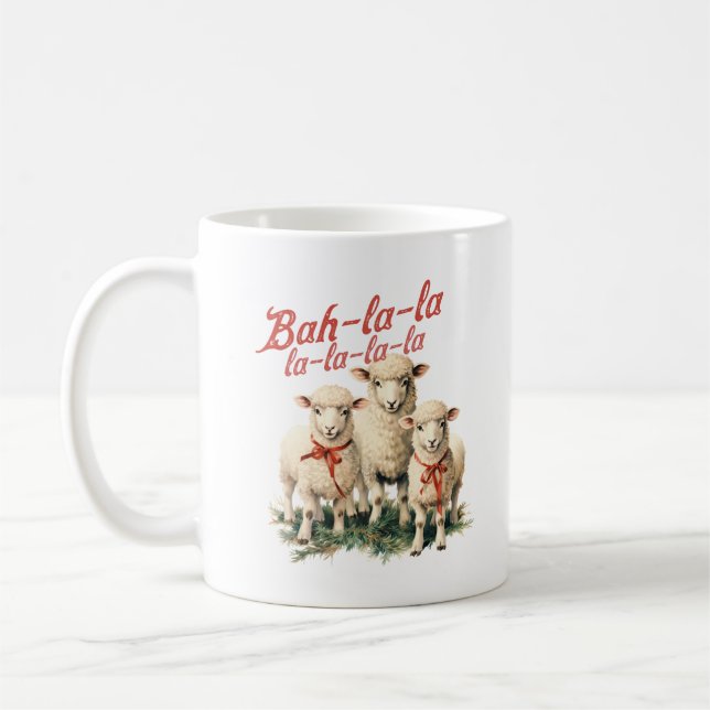 Retro Bauernhof bah la drei Schafe Weihnachten Kaffeetasse (Links)