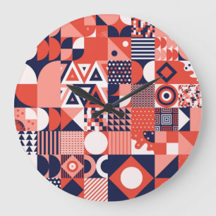 Retro Bauhaus Design, farbenfroh geometrisch. Große Wanduhr