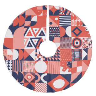 Retro Bauhaus Design, farbenfroh geometrisch. Polyester Weihnachtsbaumdecke