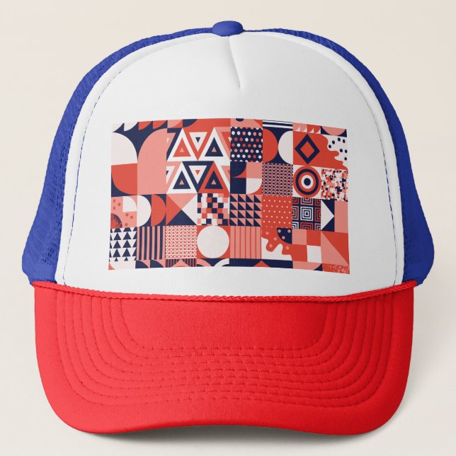 Retro Bauhaus Design, farbenfroh geometrisch. Truckerkappe (Vorderseite)