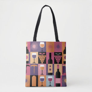 Retro Bauhaus Wine Tote Beutel - Rosa & Lila Tasche