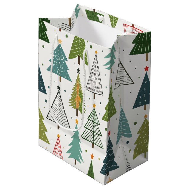 Retro-Bäume Mittlere Geschenktüte (Vorderseite Schrägansicht)