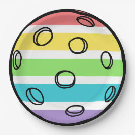 Retro Be Happy Face Pickleball Rainbow Birthday Pappteller