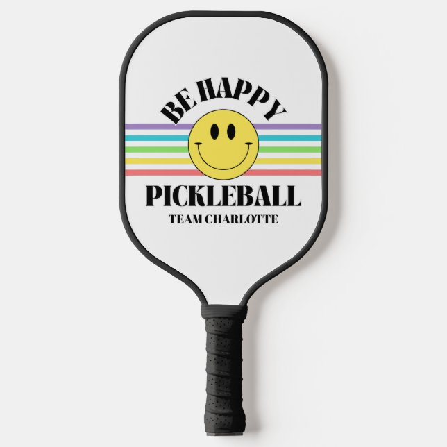 Retro Be Happy Face Pickleball Regenbogen Pickleball Schläger (Vorderseite)