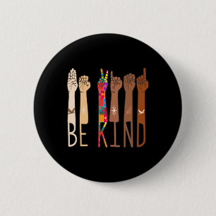 Retro be Kind Hand Sign Language ASL Puzzle Autism Button