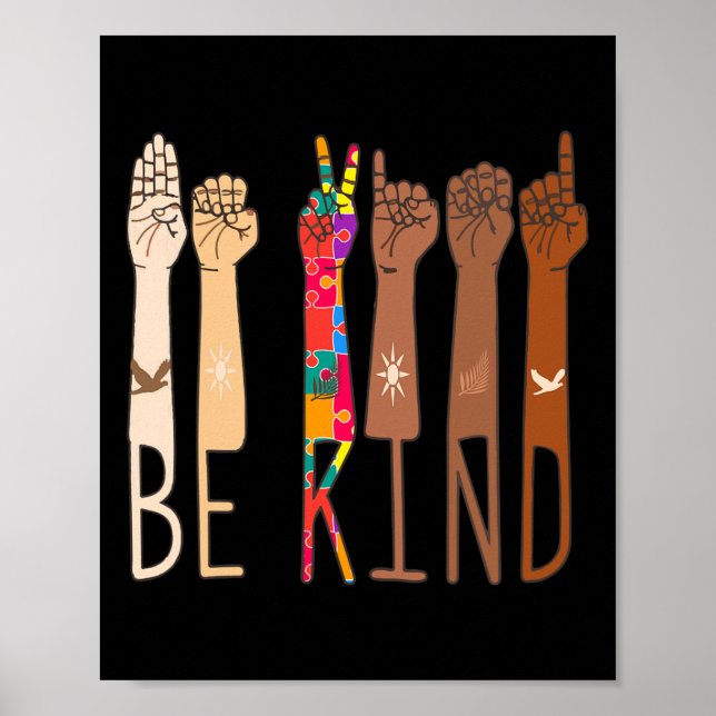 Retro be Kind Hand Sign Language ASL Puzzle Autism Poster (Vorne)
