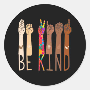 Retro be Kind Hand Sign Language ASL Puzzle Autism Runder Aufkleber