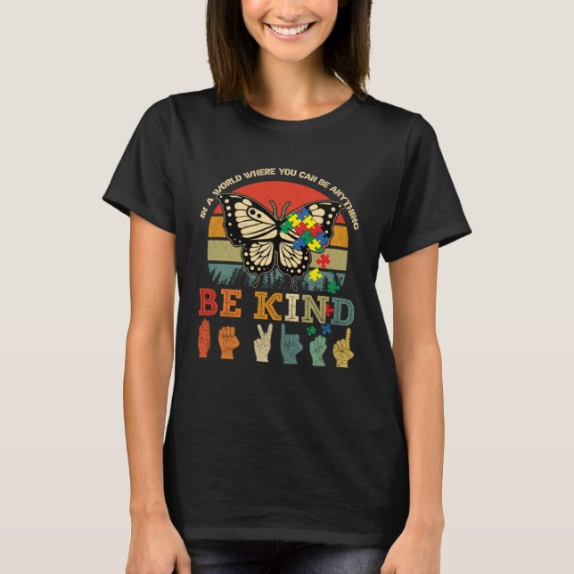 Retro Be Kind Puzzle Butterfly ASL Teacher Autism  T-Shirt (Vorderseite)