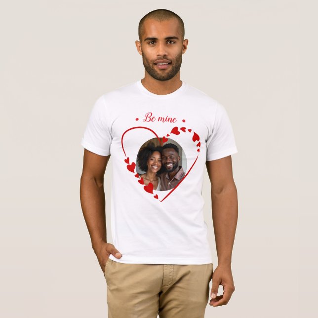 Retro Be Mine Script & Sketch Heart Photo  T-Shirt (Vorne ganz)