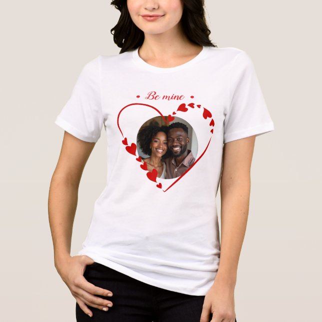 Retro Be Mine Script & Sketch Heart Photo  Tri-Blend Shirt (Vorderseite)