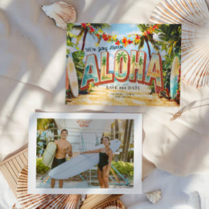 Retro Beach   Aloha Tropical Wedding Save The Date