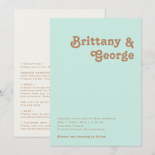 Retro Beach   Aqua All in one Wedding Einladung
