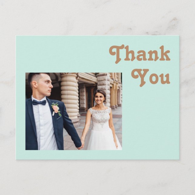 Retro Beach | Aqua Foto Wedding Danke Postkarte (Vorderseite)
