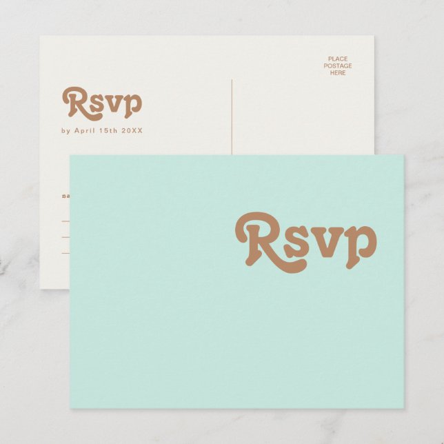 Retro Beach | Aqua Wedding RSVP Postcard Postkarte (Vorne/Hinten)