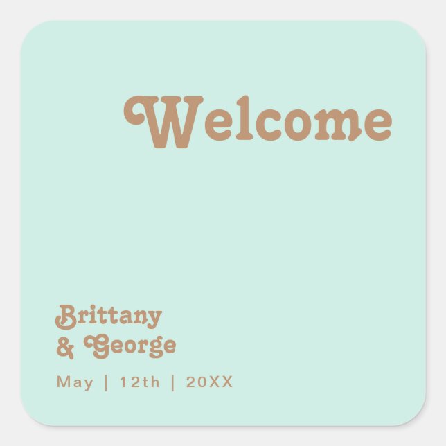 Retro Beach | Aqua Wedding Welcome Square Sticker (Vorderseite)