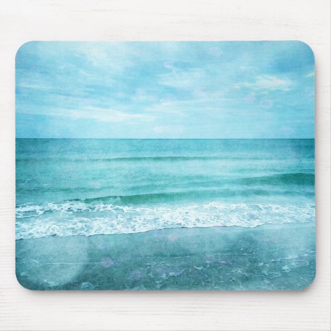 Retro Beach - Aquamarines blaues Wasser an der Küs Mousepad (Vorne)