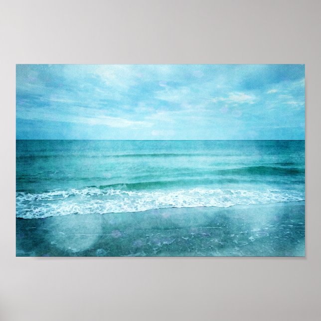 Retro Beach - Aquamarines blaues Wasser an der Küs Poster (Vorne)