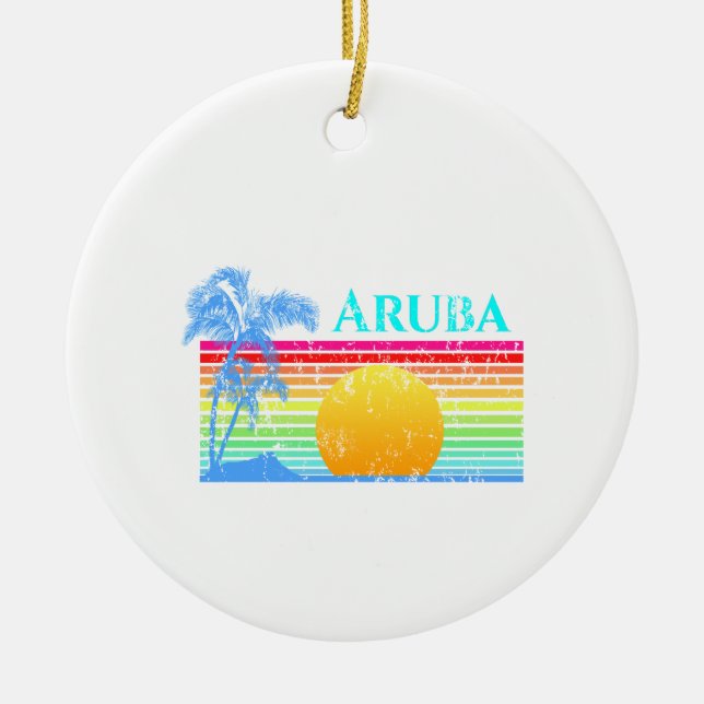 Retro Beach Aruba Sunset Keramik Ornament (Vorne)