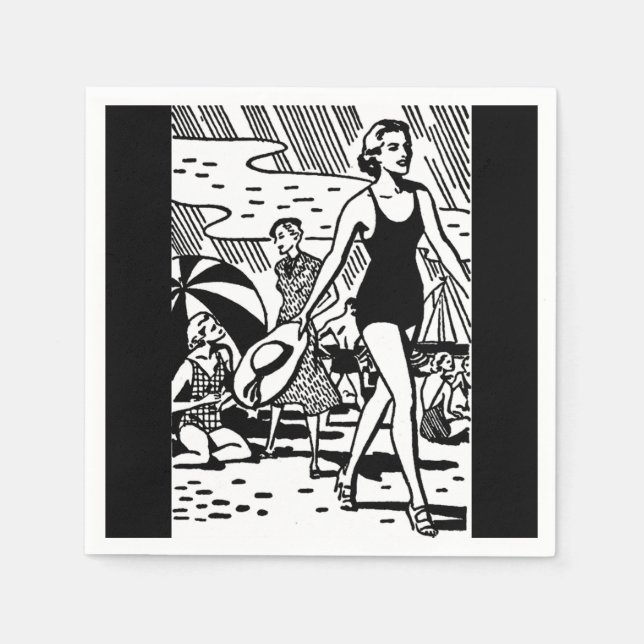 Retro Beach Babe Paper Napkin Serviette (Vorderseite)