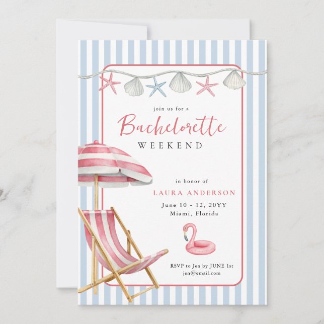 Retro Beach Bacheloretto Einladung (Vorderseite)