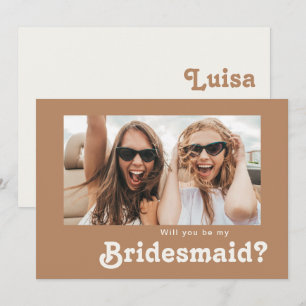 Retro Beach   Brown Foto Bridesmaid Vorschlag Card Einladung