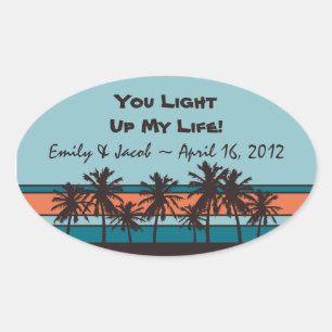 Retro Beach Candle Jar Favor Tags Ovaler Aufkleber