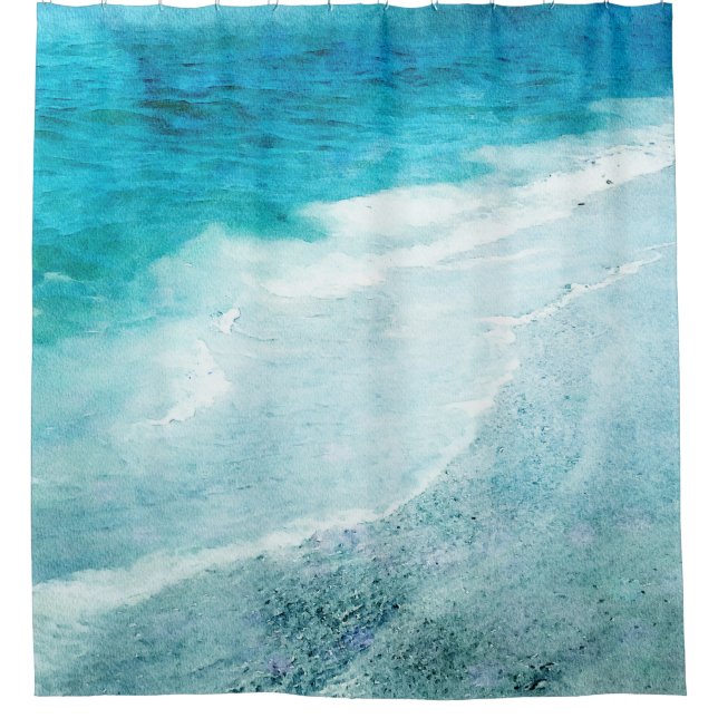 Retro Beach - Coastal Aquamarin Blue Ocean Wasserf Duschvorhang (Vorderseite)
