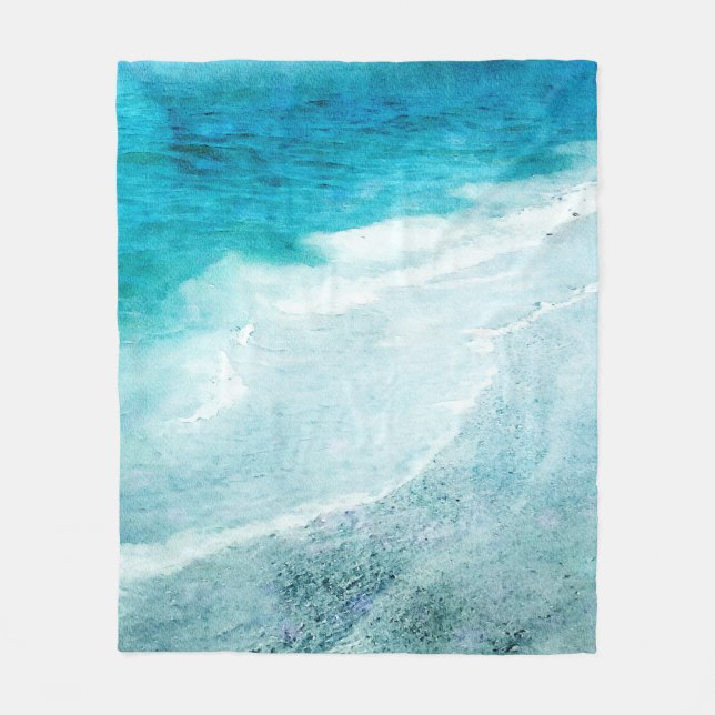 Retro Beach - Coastal Aquamarin Blue Ocean Wasserf Fleecedecke (Vorderseite)