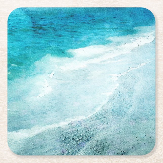 Retro Beach - Coastal Aquamarin Blue Ocean Wasserf Rechteckiger Pappuntersetzer (Vorderseite)
