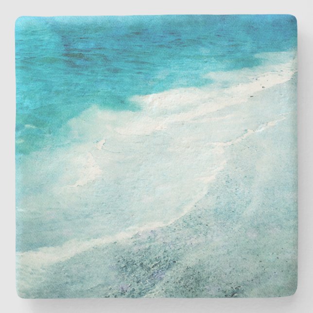 Retro Beach - Coastal Aquamarin Blue Ocean Wasserf Steinuntersetzer (Vorderseite)