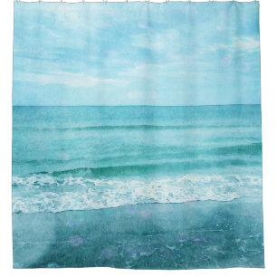 Retro Beach - Coastal Ocean Aquamarin Blue Waterco Duschvorhang