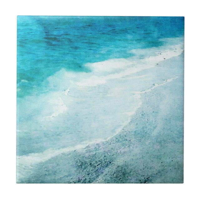 Retro Beach - Coastal Ocean Aquamarin Blue Waterco Fliese (Vorderseite)