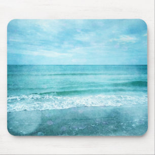 Retro Beach - Coastal Ocean Aquamarin Blue Waterco Mousepad