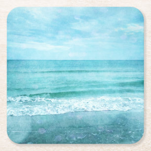 Retro Beach - Coastal Ocean Aquamarin Blue Waterco Rechteckiger Pappuntersetzer