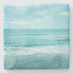 Retro Beach - Coastal Ocean Aquamarin Blue Waterco Steinuntersetzer
