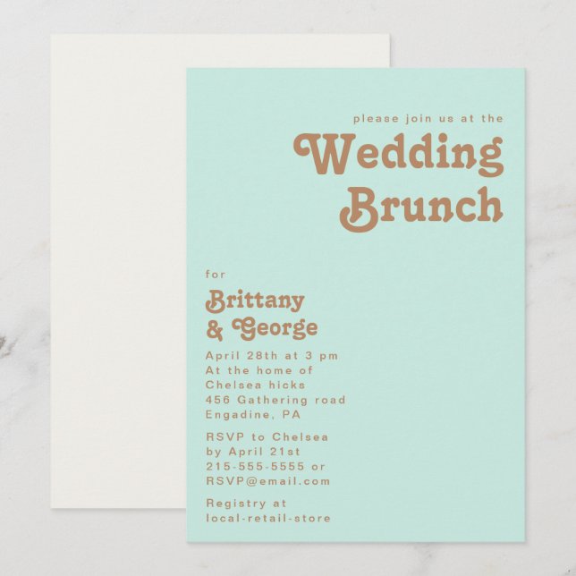 Retro Beach | Einladung von Aqua Wedding Brunch (Vorne/Hinten)
