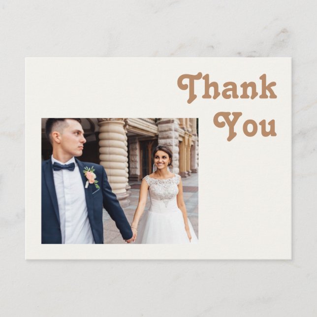 Retro Beach | Elfenbein Foto Hochzeit Danke Postkarte (Vorderseite)