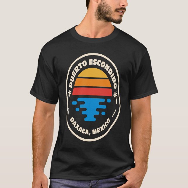 Retro Beach Emblem Puerto Escondido Oaxaca Mexiko T-Shirt (Vorderseite)