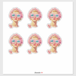 Retro Beach Girl mit Blumenaufkleber Aufkleber