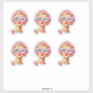 Retro Beach Girl mit Blumenaufkleber Aufkleber