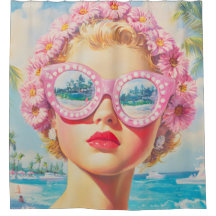 Retro Beach Girl mit Blumenbrille
